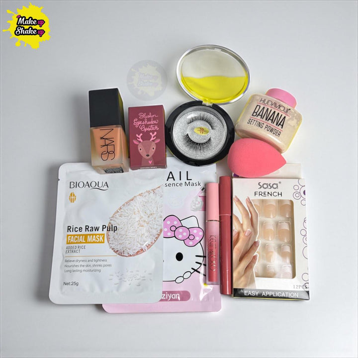Affordable makeup deals, Nars blush, Hudamoji Loose Powder, Sasa French Nails and Sheet Masks. Affordable makeup in pakistan 
