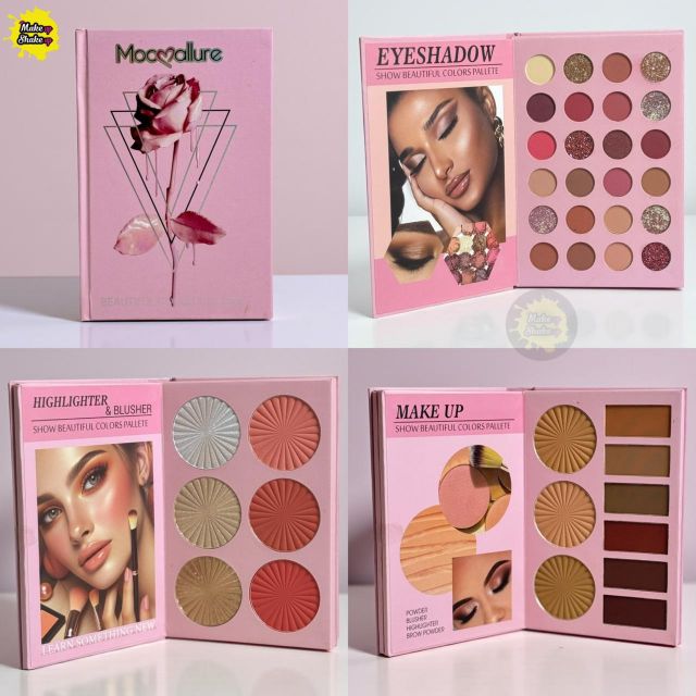 Mocallure 3 step book palette makeup kit with eyeshades , blushers, highlighters, bronzers, contour, and eyerbrow powder