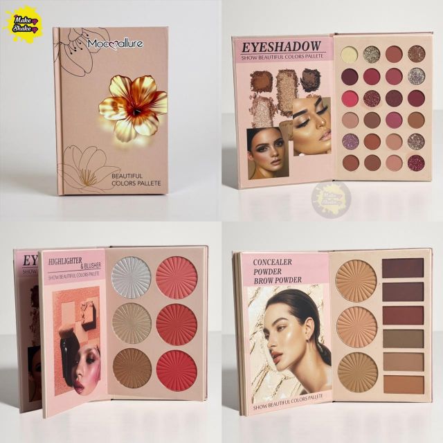 Mocallure 3 step book palette makeup kit with eyeshades , blushers, highlighters, bronzers, contour, and eyerbrow powder