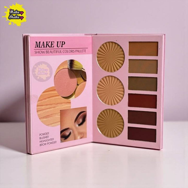 Mocallure 3 step book palette makeup kit with eyeshades , blushers, highlighters, bronzers, contour, and eyerbrow powder