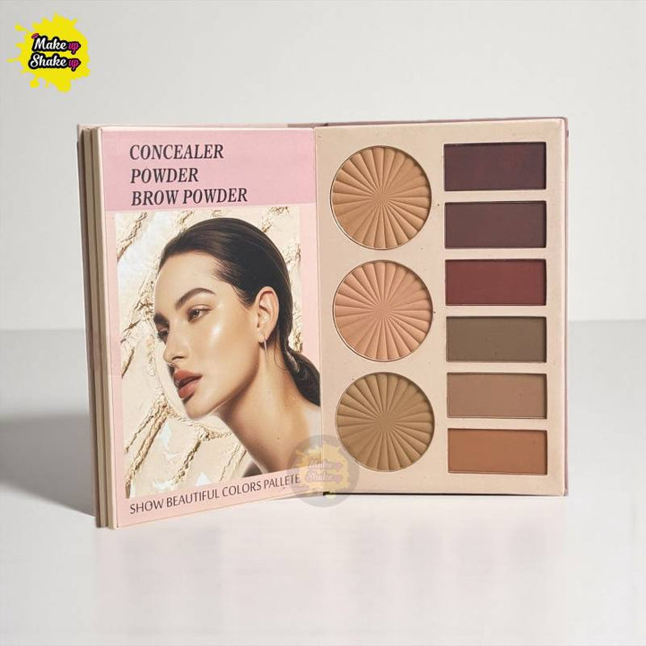 Mocallure 3 step book palette makeup kit with eyeshades , blushers, highlighters, bronzers, contour, and eyerbrow powder